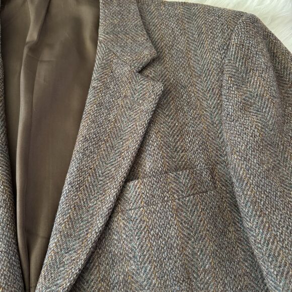 Vintage Wool Tweed Herringbone Blazer Men’s 41L Brown Blue Jacket USA Sport Coat - Picture 3 of 12